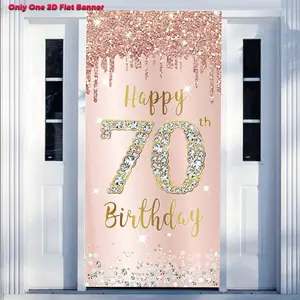 1pc 2D flat banner,70th Birthday Door Banner Decorations for Women, Pink Rose Gold Happy 70th Birthday Door Cover Backdrop Party Supplies, Large Seventy Year Old Birthday Poster Sign Decor, Shimmer Wall Backdrop