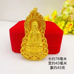 Men's 43g Gold Guanyin Pendant Necklace, Exquisite High-Quality Fashionable Cuban Chain Jewelry, Heavy-Width Link Statement Accessory, Ideal Gift for Men, Summer Vibes