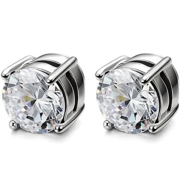Magnetic Earrings for Men Women Shiny Round Cubic Zirconia Stud Earrings for Non-Pierced Ears Hypoallergenic Stainless Steel Fake Earrings Not Easy to Fall off