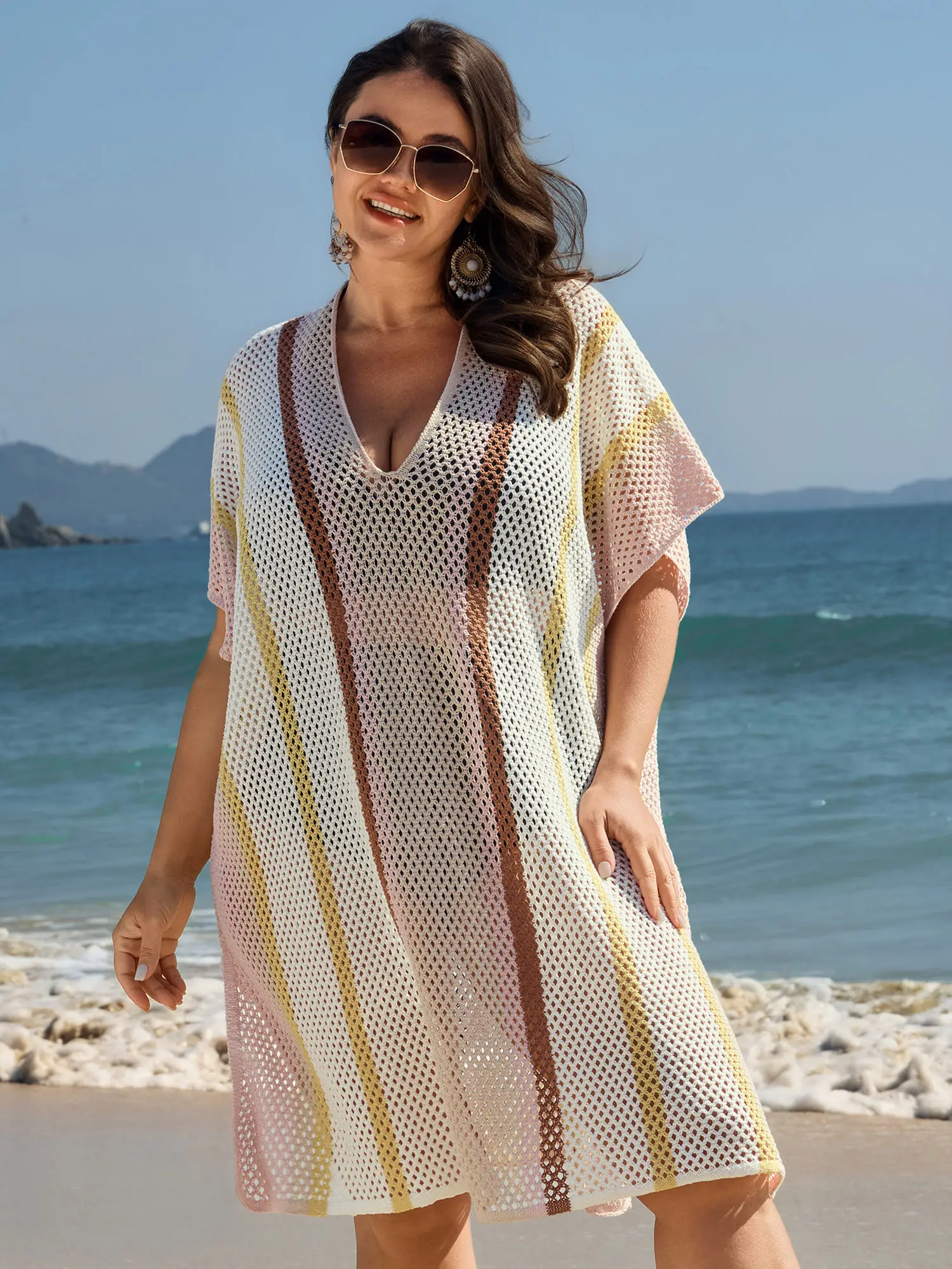 Women's Color Block Knit Casual Dress - Lightweight Beach Swimsuit Coverup, Cover Ups Swimsuits Outfits, Summerfinds