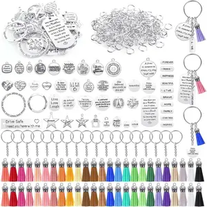 350Pcs Motivational Keychain Accessories Set with 50 Engraved Inspirational Words Charms, 50 Leather Keychain Tassels, 50 Keyring with Chain, 200 Open Jump Rings for Keychain Making, DIY Crafting tiktokshopspringglowup