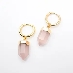 Smitten Rose Quartz Huggy Hoops Nickel Free Crystal Ear Studs Hypoallergenic Earrings for Everyday Wear