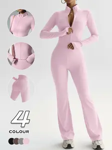 Women's High Elastic Quick-Dry Breathable Long Sleeve Zipper Top & Wide Leg Pants Set, Sporty Tight-Fit All-Season, Sportswear All Seasons