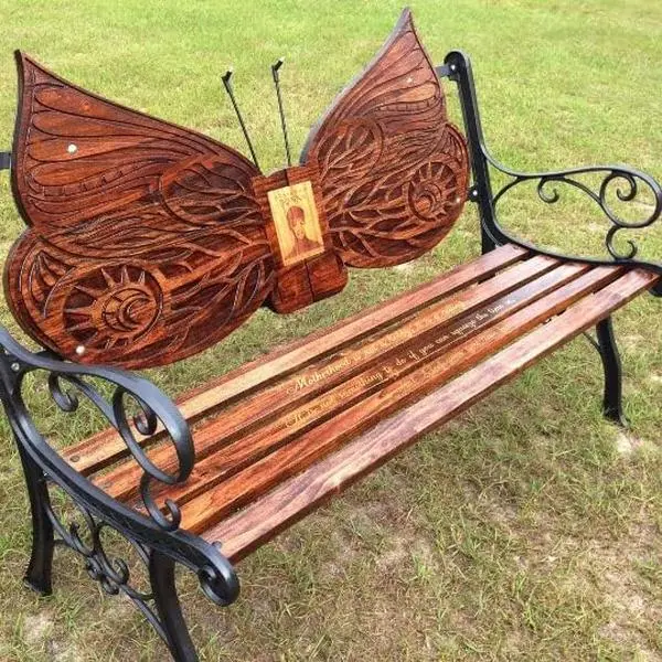 Personalized Butterfly Memorial Bench Custom Photo & Engraved Remembrance Garden Bench