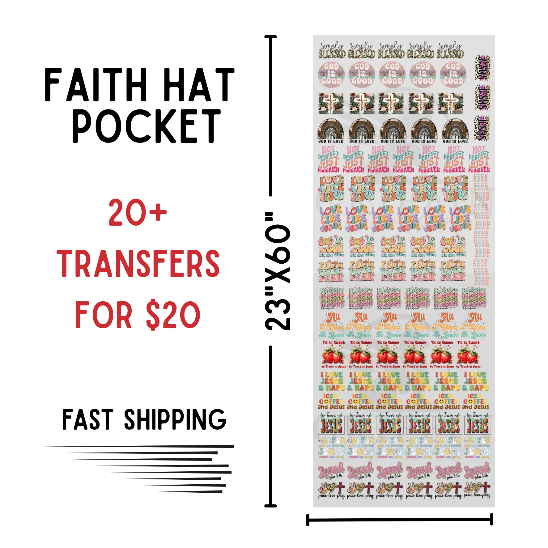 Faith Hat Pocket | Dollar Deals DTF Transfer Gang Sheet For Graphic Tees