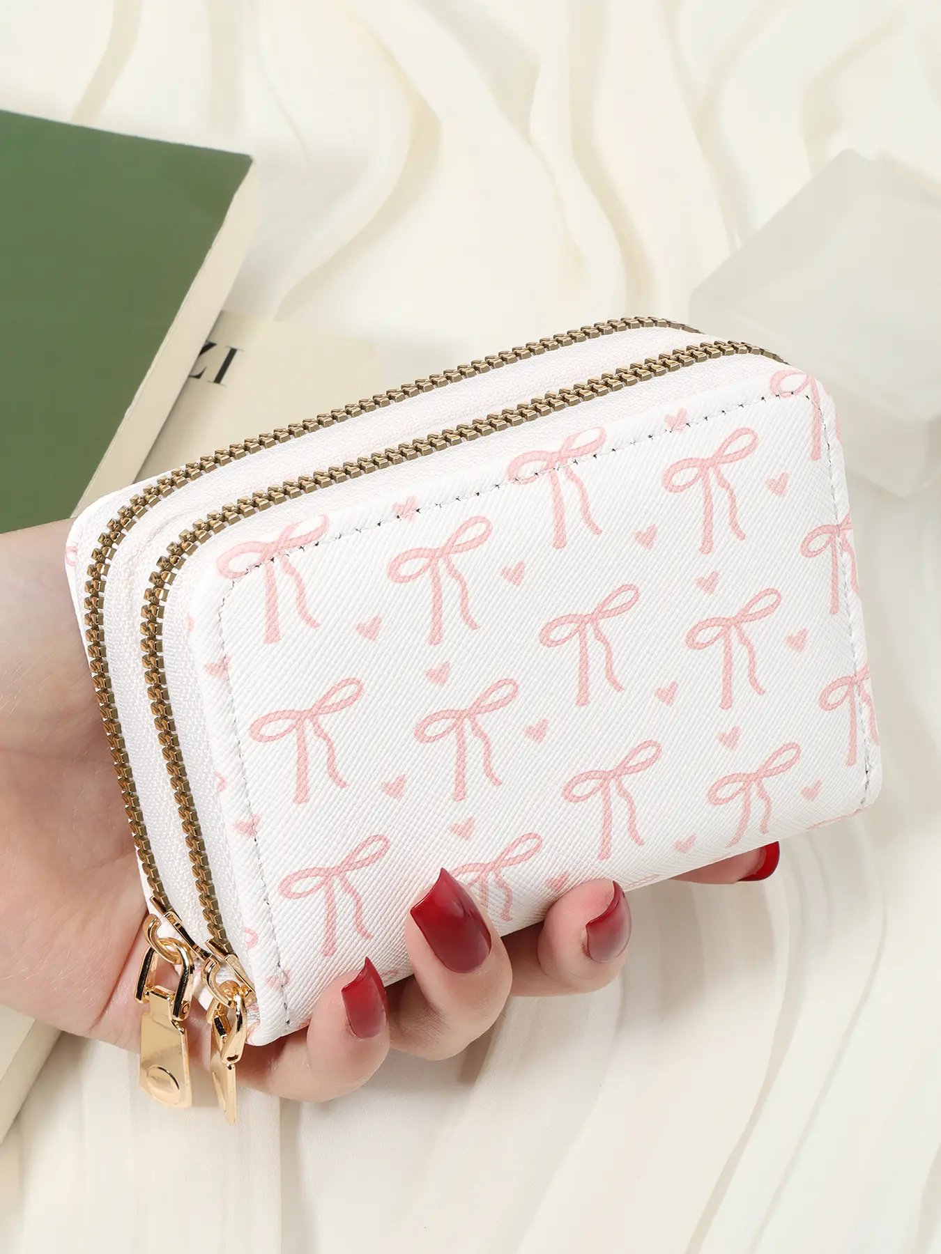 New lightweight short wallet, double-layer zipper wrapped coin wallet, fashionable printed women's credit card bag, simple and portable multi slot credit card storage bag, Fashionable card holder, suitable for outdoor, travel, Cardholder