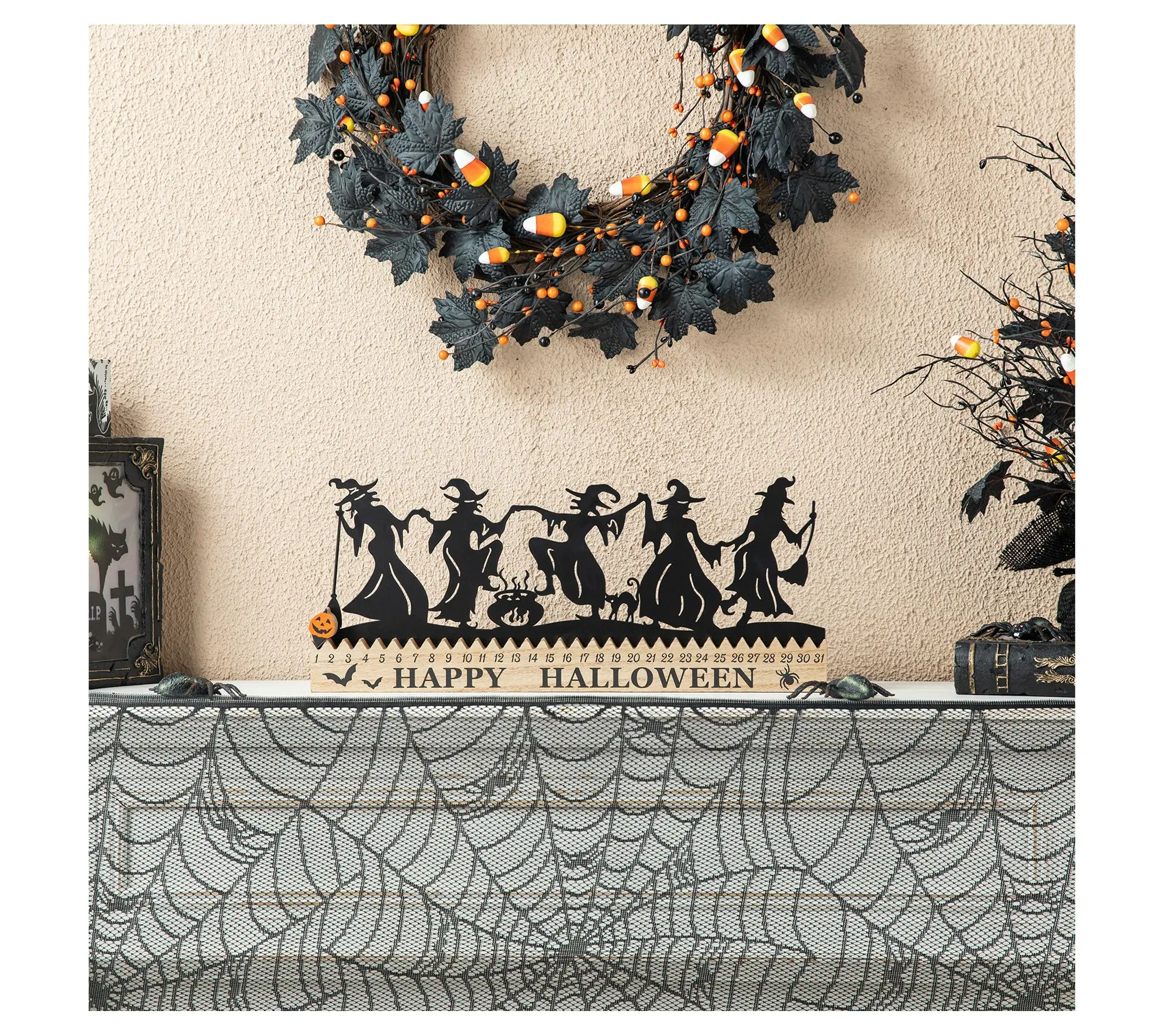 Glitzhome 18"L Halloween Dancing Witch Countdown Table Sign