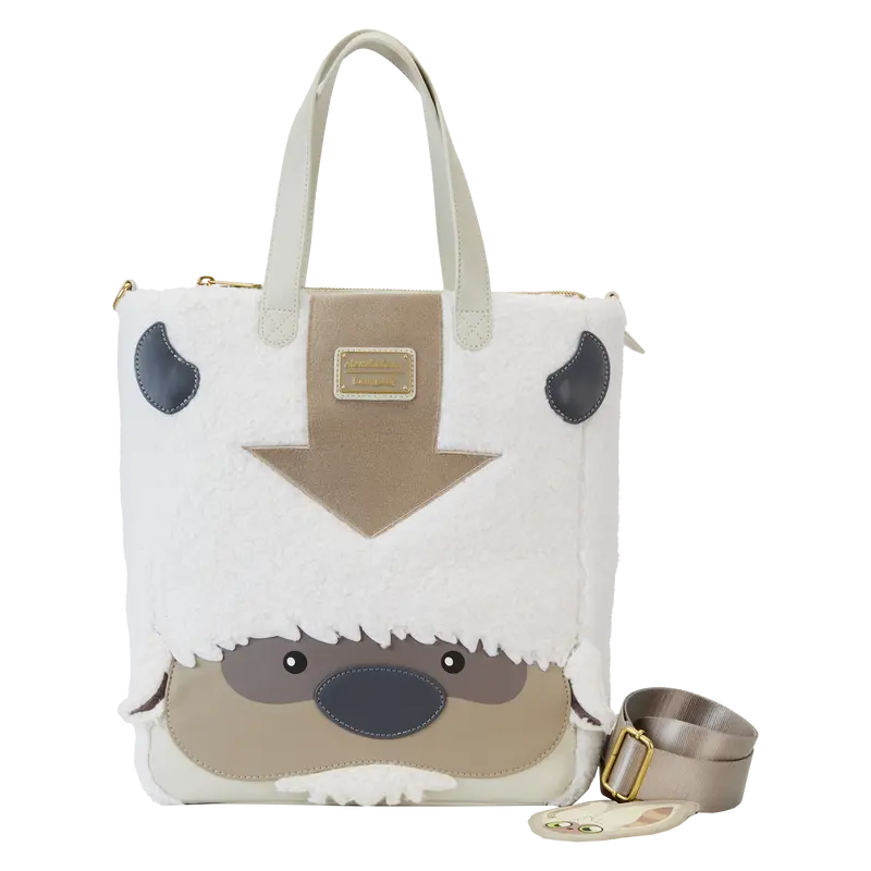 Women's Avatar: The Last Airbender Appa Cosplay Sherpa Fabric Tote Bag, Cartoon Anime Graphic Style with Momo Charm, Embroidered Letters, for Casual Day (Avatar Character Women's Tote Bags), Cartoon Anime Graphic Women's Tote Bags