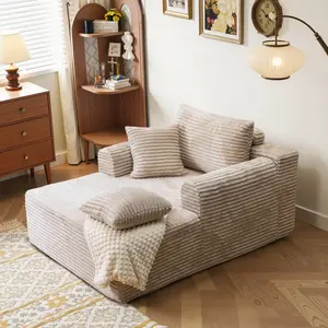 Oversized Indoor Chaise Lounge Sofa Bed with 3 Cushions and Arms, Plush Corduroy Upholstered Lazy Chair Sleeping Chair for Living Room Apartment furniture couch boneless