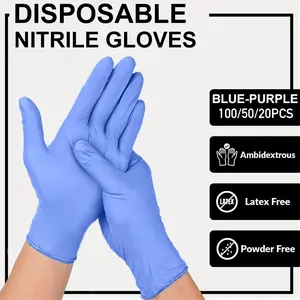 20/50/100 pcs, purple-blue nitrile gloves, sizes S/M/L, odorless, suitable for kitchen cleaning, tattooing, manicures, beauty salons, bathroom cleaning, household cleaning tools, ambidextrous, Durable Cleaning Gloves
