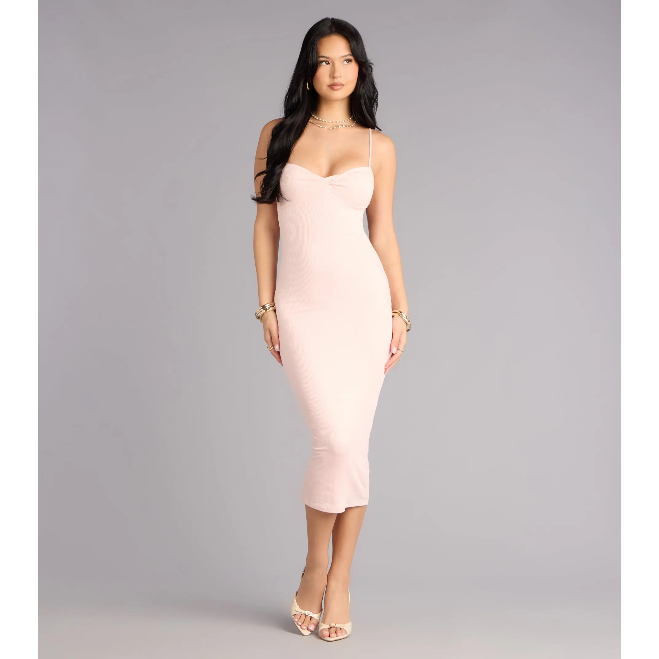 Soft Focus Moment Ribbed Knit Midi Dress