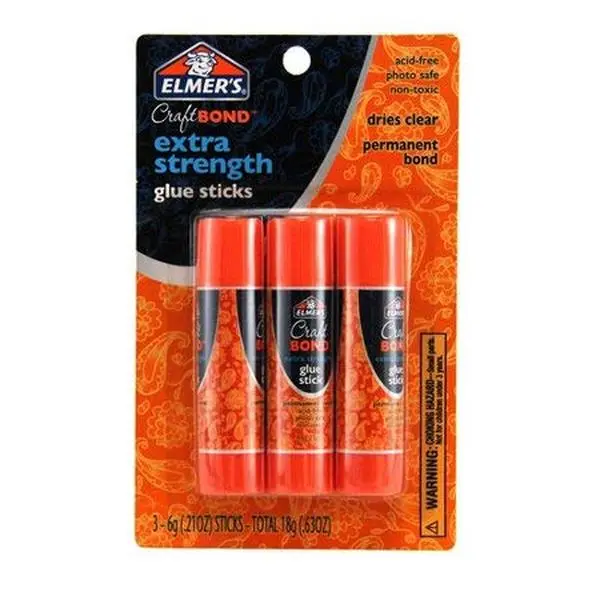 Elmer's CraftBond Extra Strength Glue Sticks - 3 Sticks, Nontoxic, Acid-Free, Permanent Bond Adhesive for Crafts, Applies Smoothly Without Clumps