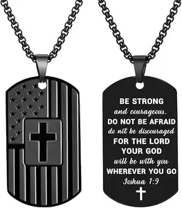 Dog Tag Cross Necklace for Men Boys Military Christian Baptism Religious First Communion Confirmation Gifts for Teenage Boy