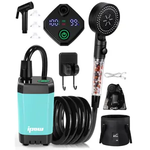 Pro Portable RV Camping Shower - 6000mAh 6 Spray Modes | 20L Water Bag | LED Display with 3-in-1 Hook| RV Pet Bath Car Wash Beach Gardening | Compact Rechargeable RV Shower Kit Travel Accessories