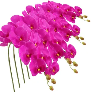 4pcs Faux Orchid Real Touch Signal Stem, 9 Large Flowers for Home Arrangement, Artificial Flowers for Home Decor, Office House Decoration, Lifelike Artificial Flower