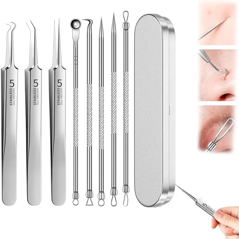 8PCS Facial Skincare Tool Set, Stainless Steel Precision Beauty Kit with Travel Case, Detail Care Accessories for Home Routine