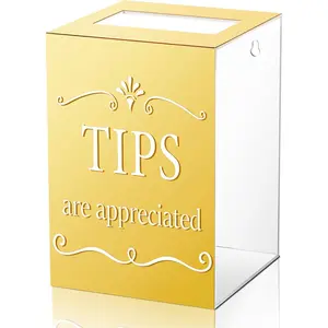 Acrylic Tips Jar for Restaurant 6 x 6 x 8.6 Inch Donation Suggestion Box Donation Tip Buckets Collection Money Storage Container Raffle Cash Box for Bartender Bars Musicians