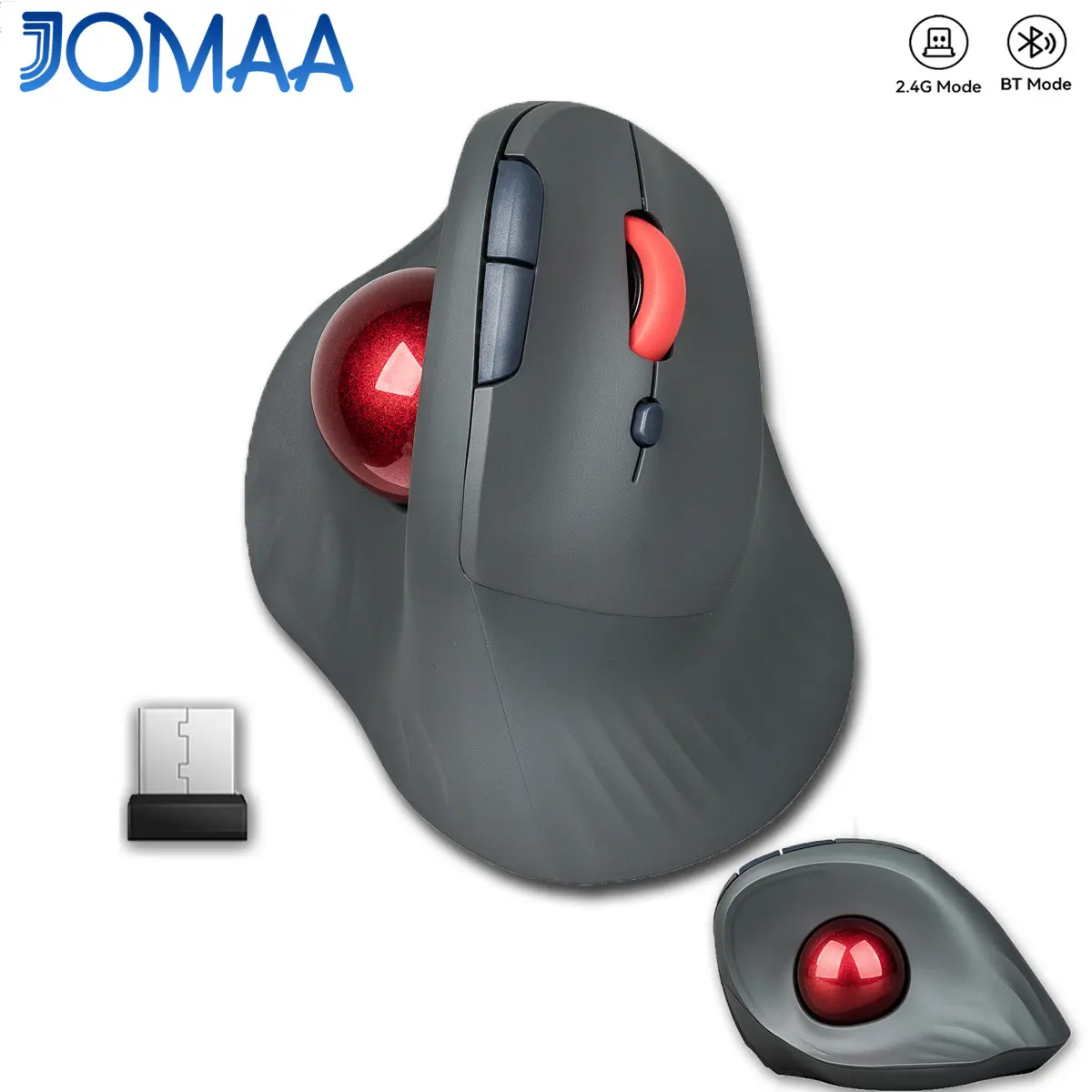 Ergonomic Bluetooth-compatible & 2.4g Wireless Trackball Mouse, Cordless Mouse, Computer Mouse Wireless, Vertical Design, 1600 Dpi, Rechargeable 6-Button Optical Sensor Mouse for PC/laptop/desktop