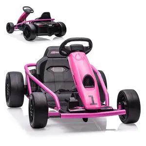 24V 9Ah Kids Ride On Go Kart Toy, High Speed 8.1MPH Drifting Car With Powerful Motors, Large Seat,Slow Start Function,High/Low Speed, Music, Max Load 155lbs Racing Toy for Kids 8+Years,Rose