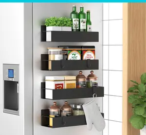 Metal 4 Pack Magnetic Spice Storage Rack Organizer for Refrigerator and Oven Black Fridge Organizers and Storage Holds up to 8 lbs Rustproof Material  Kitchen Utensils Wall Shelf Unit Swivel Wall Mount kitchen gadgets Fitting Decor