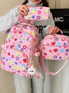 3pcs Women's backpack, School Backpacks with large capacity, random printed zipper closure, versatile, suitable for students to go to school, go to work, commute and travel