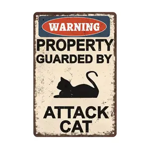 12x8in Vintage Aluminum Attack Cat Warning Metal Sign - Hanging Plaque, Vintage Garage Signage, Outdoor Decor Sign for Wall Gate & Gift Use