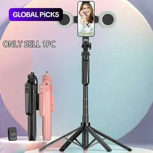 Wireless Selfie Stick with 2 Light Fillers, Remote Control Portable Foldable Tripod Stand, Smartphone Vlog Shooting Accessories, Smartphone Camera Accessories, Travel Tripod #GLOBAL PICKS