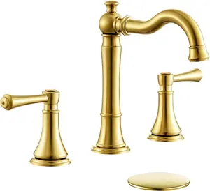 Mastery Brushed Gold Matte Black Faucet 3 Hole 8 inch Widespread Traditional Two Handle Bath Vanity Sink Faucets with Pop-up Drain Assembly Easy Installation Victorian Style