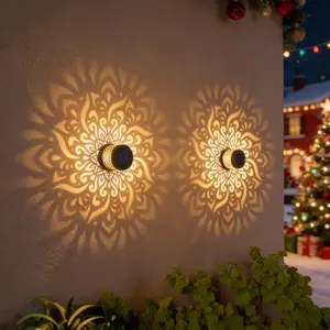 2-Pack Solar Fence Lights, Metal Outdoor Deck Stair Wall Lights, Christmas Decor, Mandala Theme Ip65, Garden Patio Backyard Courtyard Decor, Waterproof Patio Lights