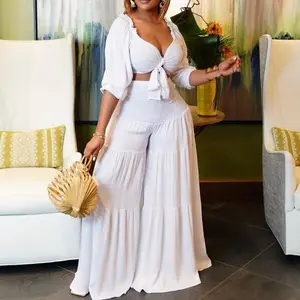 Summer-Autumn 2025 Plus Size Two-Piece Set Women's V-Neck Top & Matching Pants Elegant Party Wear Basic Minimalist White Shortsleeve Gamis Trouser Check Clothes Fashion Style Suits Womenswear