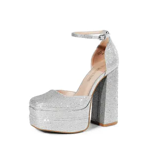 Dream Pairs Women's Rhinestone Square Toe Platform Pumps