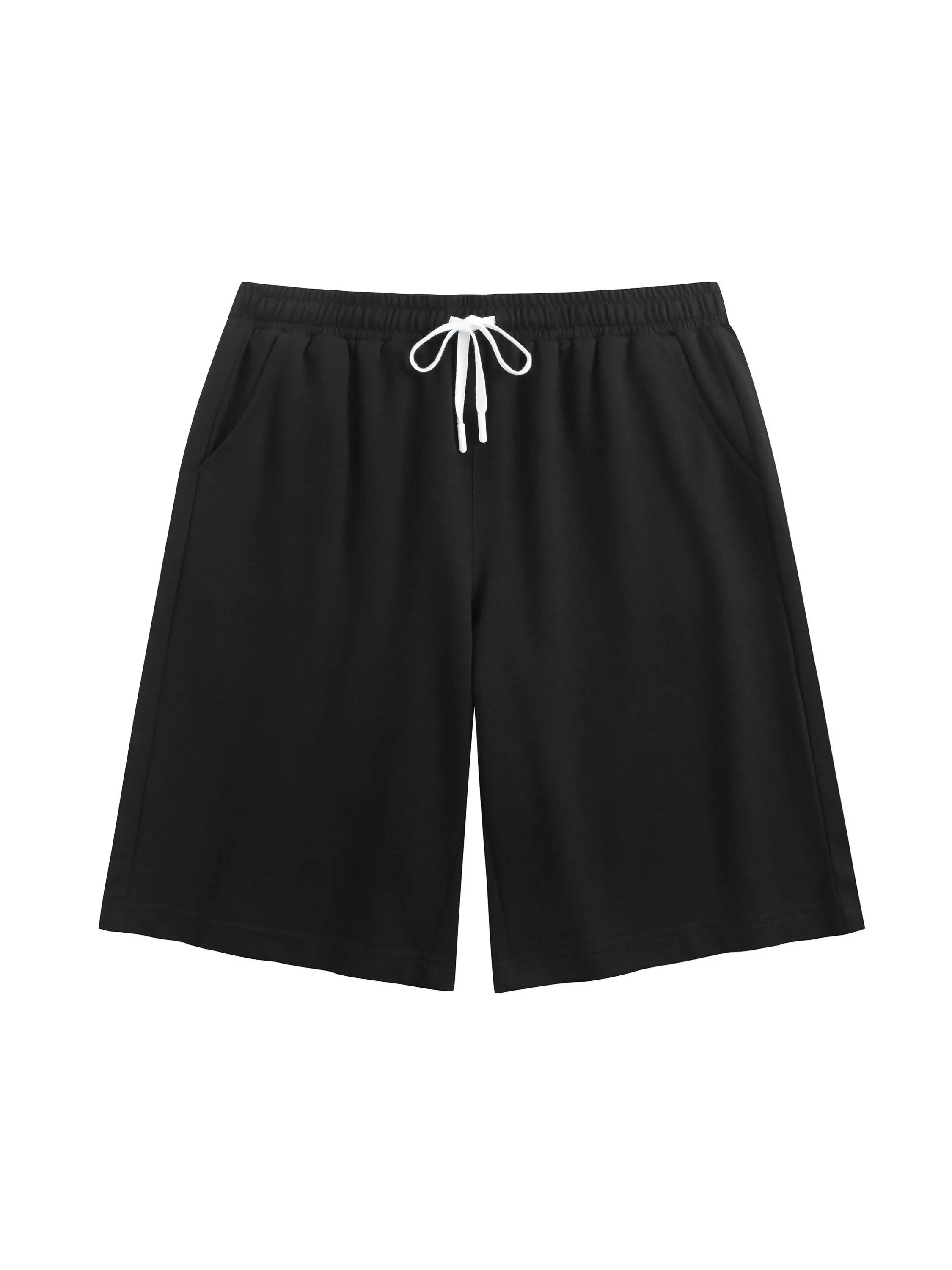 Men's Cotton Blend Relaxed Oversized Basic Plain Classic Breathable Knit Loungewear Sweat Shorts - Small, All Season, Soft, Pocketed, Drawstring, Black Elastic Waist for Lounge, Gym Use