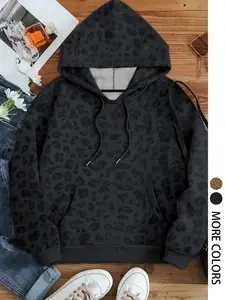 Women's Graphic Hooded Sweatshirt, Fashion Street Style, Casual Fitted Leopard Print Pullover, All Seasons Wear, Trendy and Comfortable