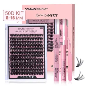 DAMMAN 50D DIY Lash Kit - Individual & Cluster Lashes with Bond & Seal - Waterproof, Reusable, Comfortable, Long-Lasting