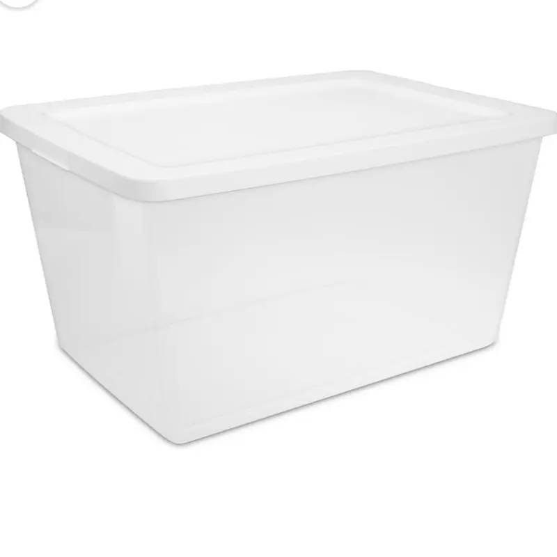 58 Qt Medium Clear Plastic Storage Bin with Snap-On White Lid