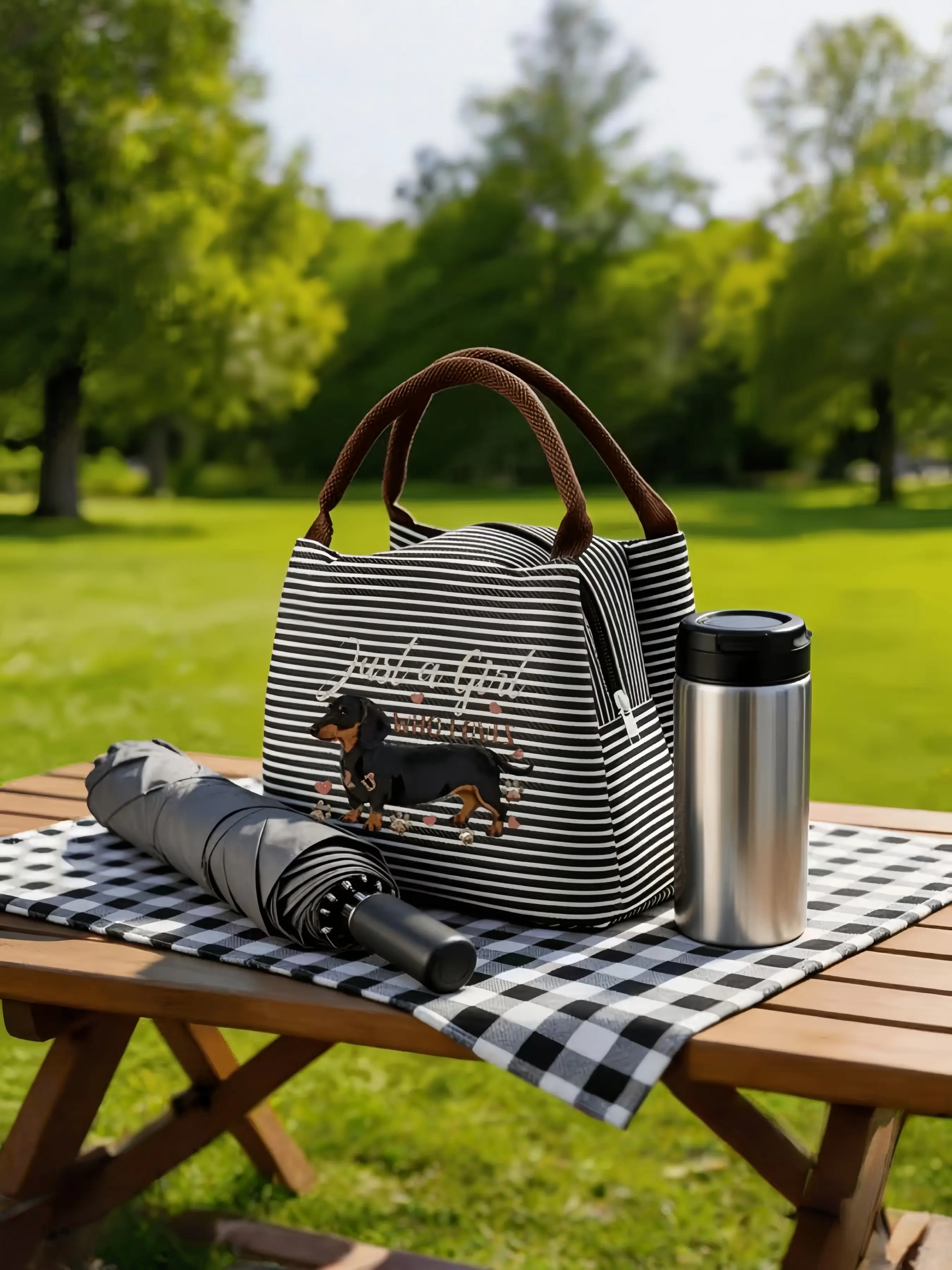 Dachshund Print Handbag with Strap, Casual All-Season Bag, Available in, Blue, Perfect for Commute, School, Picnic, Casual Shoulder Bag, Commuter Handbag, Daily Commute Bag