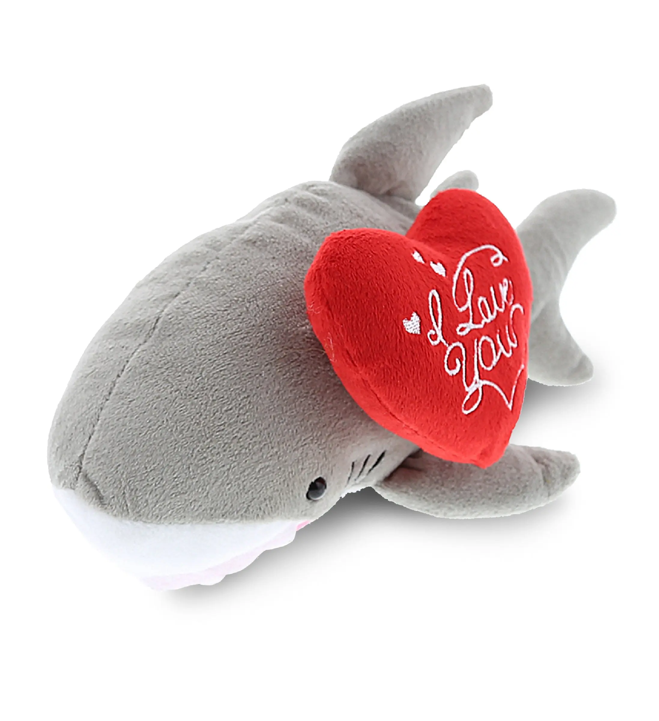 DOLLIBU 6" Super Soft Fluffy Polyester Stuffed Shark, Embroidered Red Heart "I Love You" Plush, Stocking Stuffers, Romantic Bedroom Accessories, Cute Collectibles, Adorable Design Stuffed Toys, Surprise Gift for Boyfriend & Kids