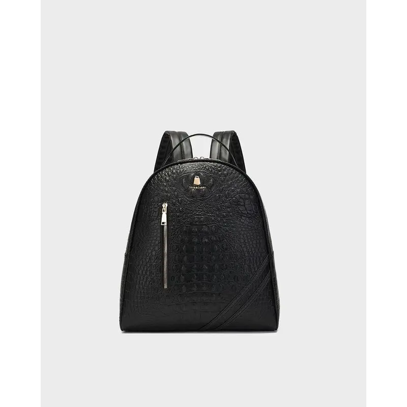 Black V2 Statement Faux Leather Functional Commuter Backpack, Artificial Leather Backpacks, Functional Backpacks