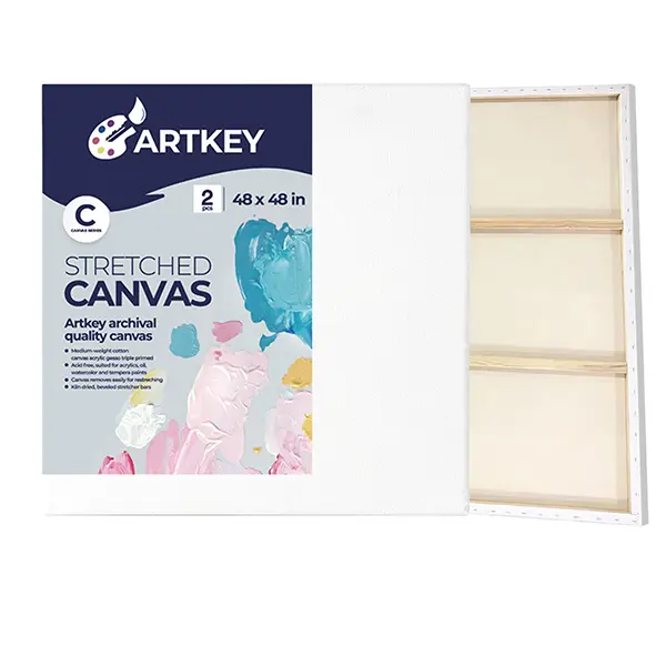 Large Canvases for Painting 48x48 Inch 2-Pack, 12.3 oz Triple Primed Acid-Free 100% Cotton Stretched Canvas, Blank Large Canvas for Oil Paint Acrylics Pouring & Wet Art Media
