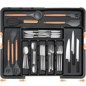 【SUHOPE】【Home Essentials Deal】Silverware Organizer Expandable Kitchen Utensil Drawer Organizer with 9 Compartment Large Cutlery Organizer Tray for Forks Knives 13" - 22"W ,14.5" - 19"L