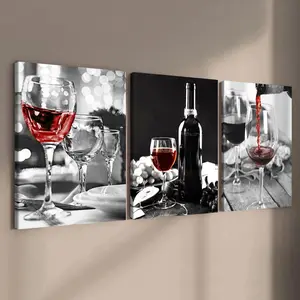 Wooden Framed Canvas Painting, 3 Counts/set Wine Glass Pattern Wall Art, Western Wall Art, Modern Art, Perfect Living Room Decor, Home Decoration Poster