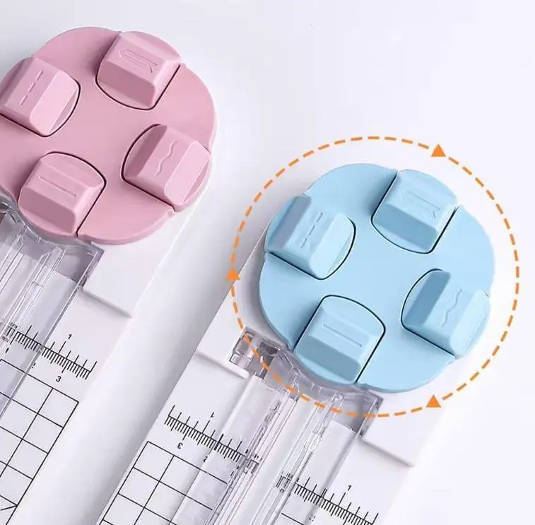 4-in-1 Multi-Function PaperTrimmer,Bidirectional Papers Cutter, Equippedwith Straight,4 in 1 Paper Cutter 4 Styles Craft Paper Cutter Multi-Function Scrapbooking Tool,  (Pink+Blue)