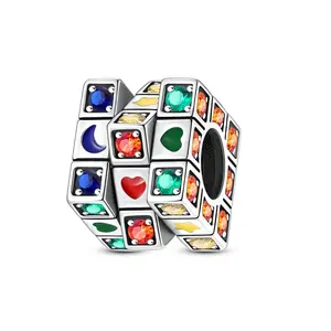 MULA Silver-Plated Rotating Heart Pendant - Cubic Zirconia & Enamel Inlaid Trendy Necklace for Girls, Youth Collectibles with Stars-Inspired Charm, Anxiety-Soothe Accessory Compatible with Bracelets
