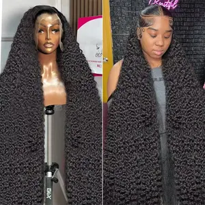 200 Density 13x6 Deep Wave Frontal Wig Transparent 36Inch 13x4 HD Lace Frontal Human Hair Wigs Curly Human Hair Lace Wigs