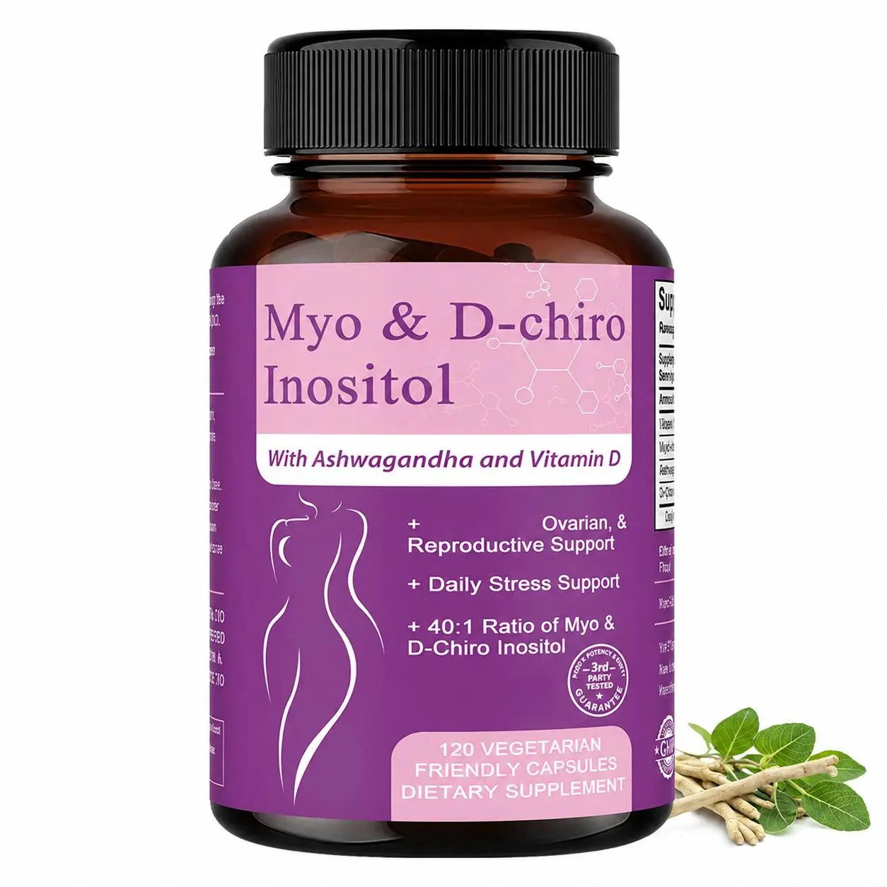 Women's Myo & D-Chiro Inositol Hormone Aid Supplement, Daily Hormonal Balance Pill, Mood Support Capsules, 120-Count Bottle