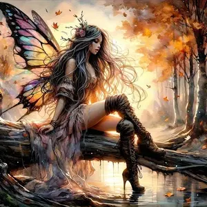 1pc 30/30cm DIY Diamond Painting Kit, 5D Mosaic Acrylic Round Diamonds, Forest Fairy Art, Full Drill Embroidery, Wall Decor, Detailed Design