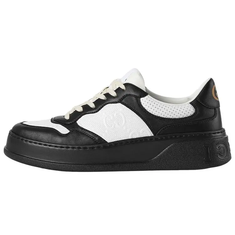 Men's Gucci GG Embossed Leather Low-Top Casual Sneakers - Black and White, Stylish Men's Footwear Shoe