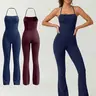 Women's 2 Piece Set Sports Solid Color Jumpsuit, Sporty Yoga Jumpsuit, Sleeveless Halter Neck Cami Yoga Outfit, Yoga Sportswear, Nylon Spandex Fabric, Daily Wear, Outdoor Training and Gym Workout Clothes, Wide Leg Pants, All-Season Activewear