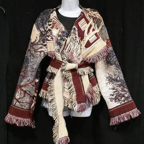 Winter Scene Upcycled Reworked Vintage Tapestry Jacket