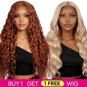 [Blend] Buy 1 Get 1 Free Blended Human Hair Lace Front Wig | 180% Density, Transparent Lace - Limited Offer #27 Body Wave & #350 Ocean Wave Wigs #SummerVibes